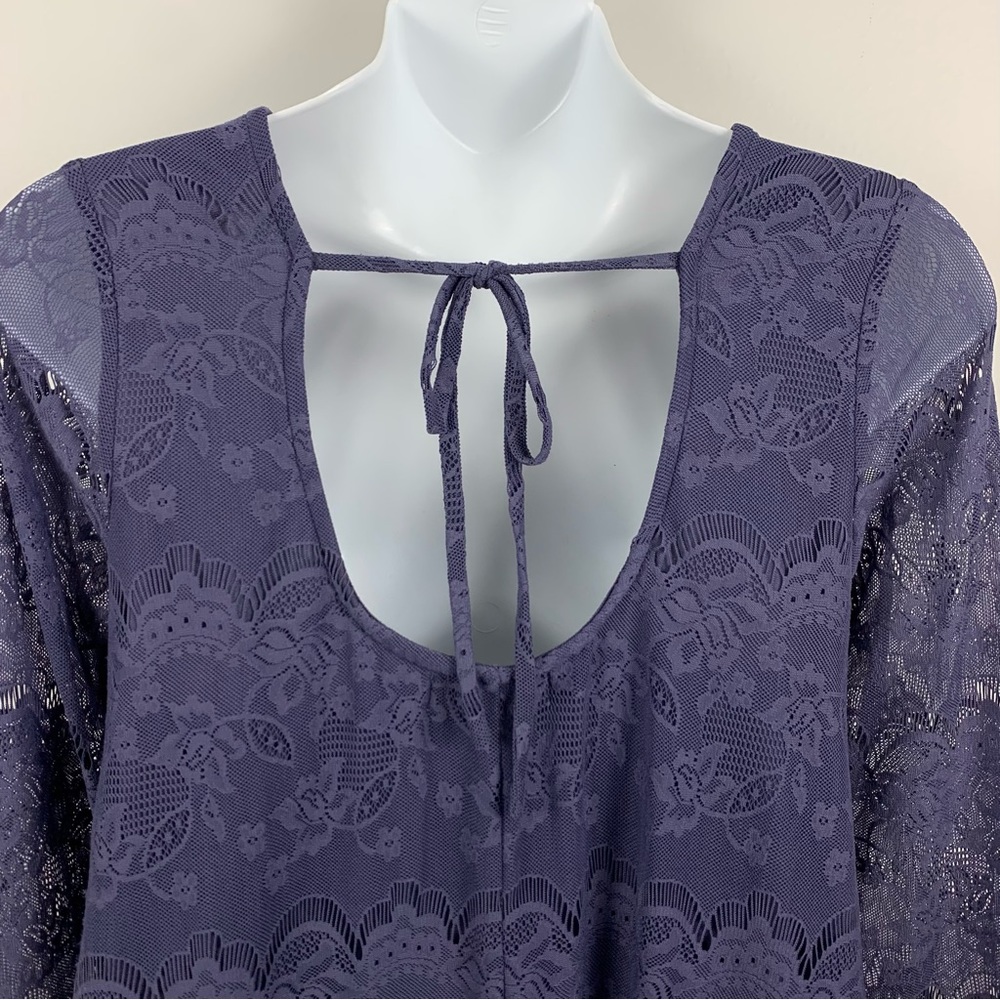 Altar’d State Lost In The City Dress Mini Purple Lace Bell Sleeves Women’s Sz XS - Picture 6 of 13